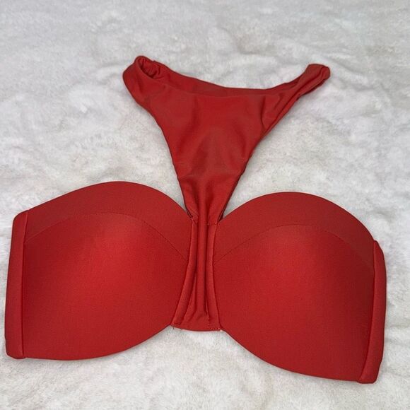 MIKOH Padded Bandeau High Neck Bikini Top Red Size Small - Picture 5 of 6